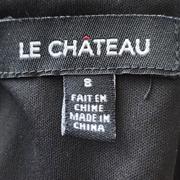 Le Chateau Black Stretch Ponte Lace Neckline Ruched Bodycon Dress - Picture 9 of 10